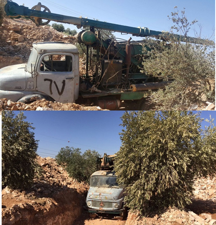 A combo photo of the drilling rig confiscated by the authorities recently near the border  with Syria (Photo courtesy of Ministry of Water)